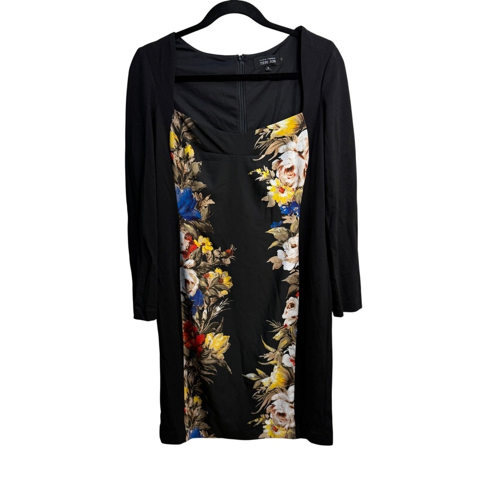 Teri Jon Rickie Freeman Black Floral Timeless Sheath Dress Elegant Feminine 14